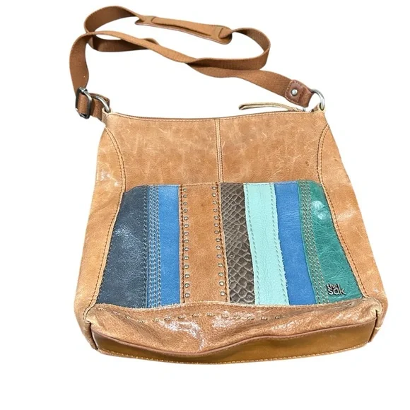 The Sak Multicolor Leather Shoulder Crossbody Bag Distressed Boho patchwork - Picture 2 of 10